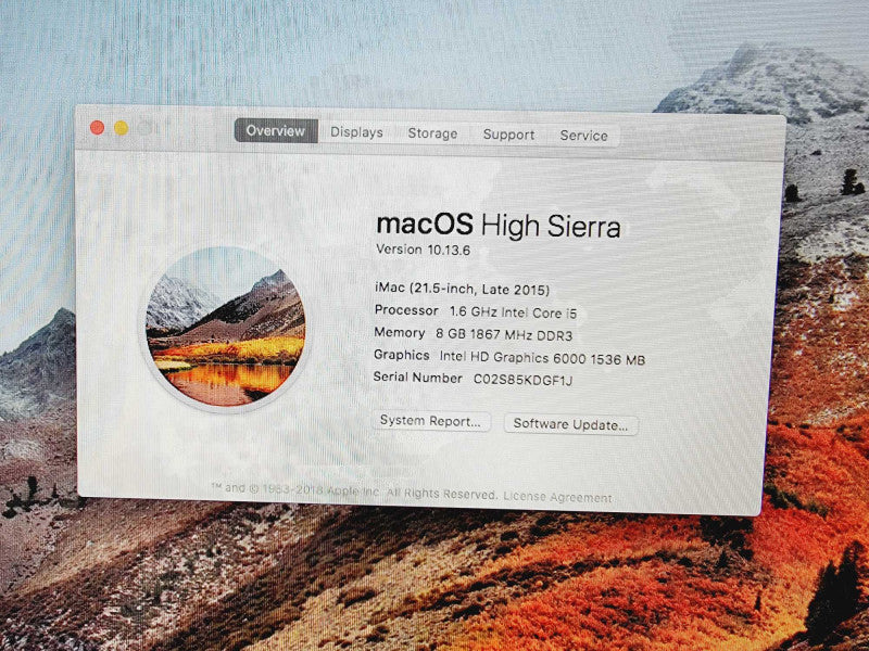 Apple iMac 2015 Core i5-5250U @ 1.6GHz 8GB DDR3 1TB HDD 21.5\\" !