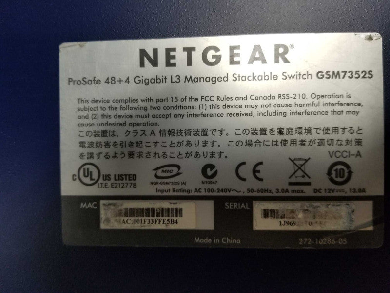 netgear gsm7352S Gigabit L3 Managed Stackable Switch - Fact Reset #