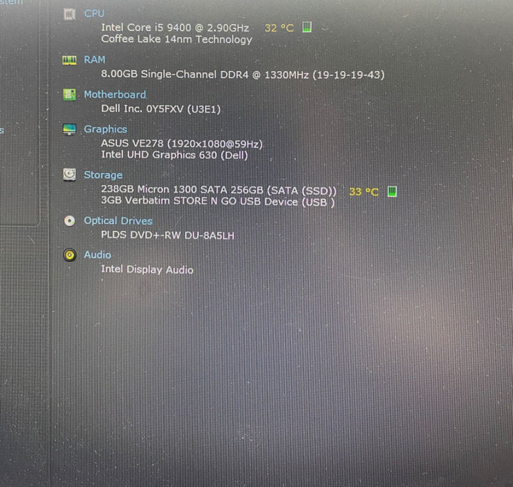 DELL Vostro 3470 Desktop Computer Intel i5-9400 @ 2.90GHz 8GB RAM 256GB SSD