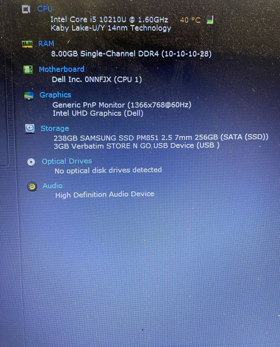 DELL Vostro 3590 Laptop Intel Core i5-10210U @ 1.60GHz 8GB RAM 256GB SSD