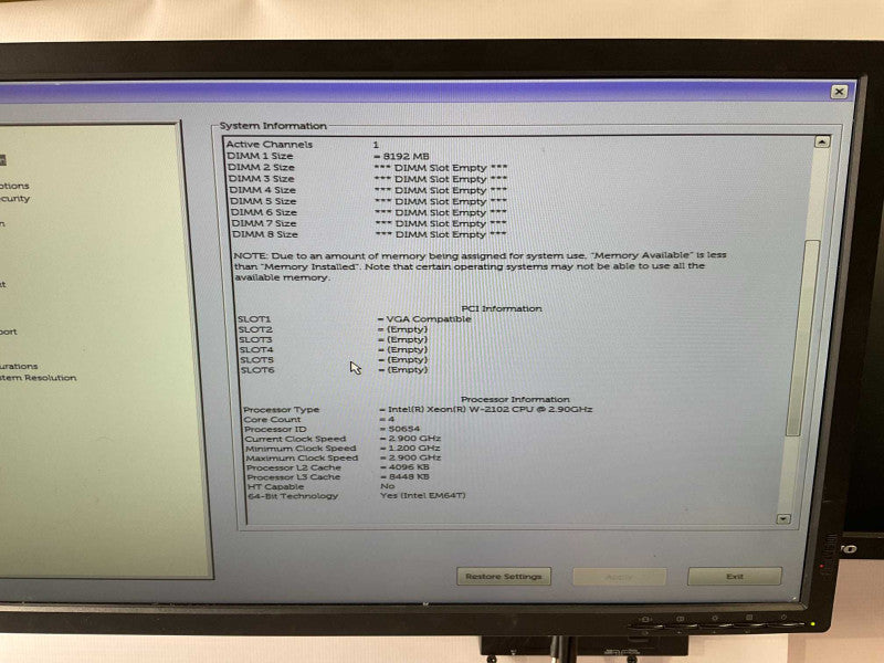 DELL Precision 5820 Workstation Tower Intel Xeon W-2102 @2.90GHz 8GB RAM  -