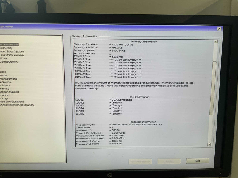 Dell Precision 5820 Tower Workstation Intel Xeon W-2104 @ 2.9GHzb 8GB RAM  -