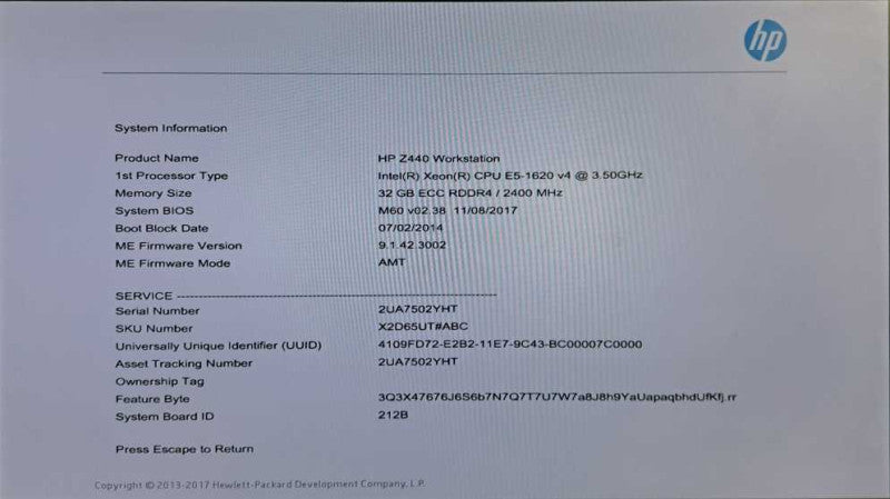HP Z440 Workstation Xeon E5-1620 v4 @ 3.50GHz 32GB DDR4 V7900 GPU )