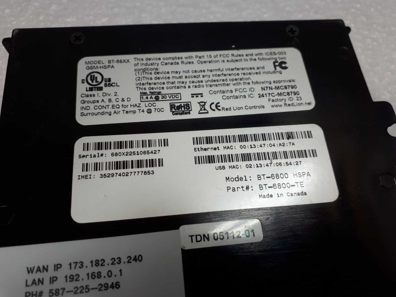 Used Sixnet BT-6800 HSPA HSPA Rugged Industrial Modem. &