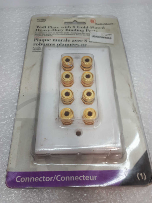 Radio Shack Gold 8 Terminal Wall Plate for 12 Gauge Audio Speaker Banana Plug &