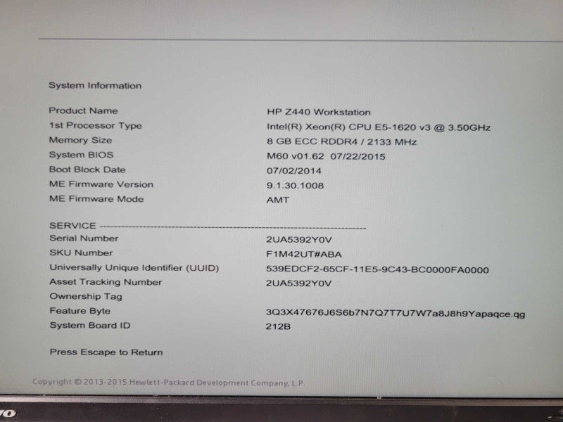 HP Z440 WS, Xeon E5-1620v3 3.5GHz, 8GB DDR4, Quadro K2000 GPU _