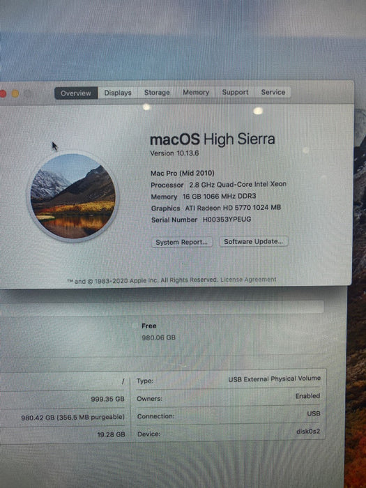Apple Mac Pro Mid 2010 Intel Xeon W3530 Radeon HD 5770 1024 MB 16GB RAM READ!