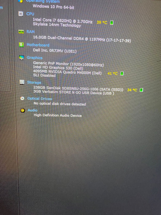 DELL PRECISION 7710 Intel i7-6820HQ QUADRO M4000M 16GB RAM 256GB SSD READ!