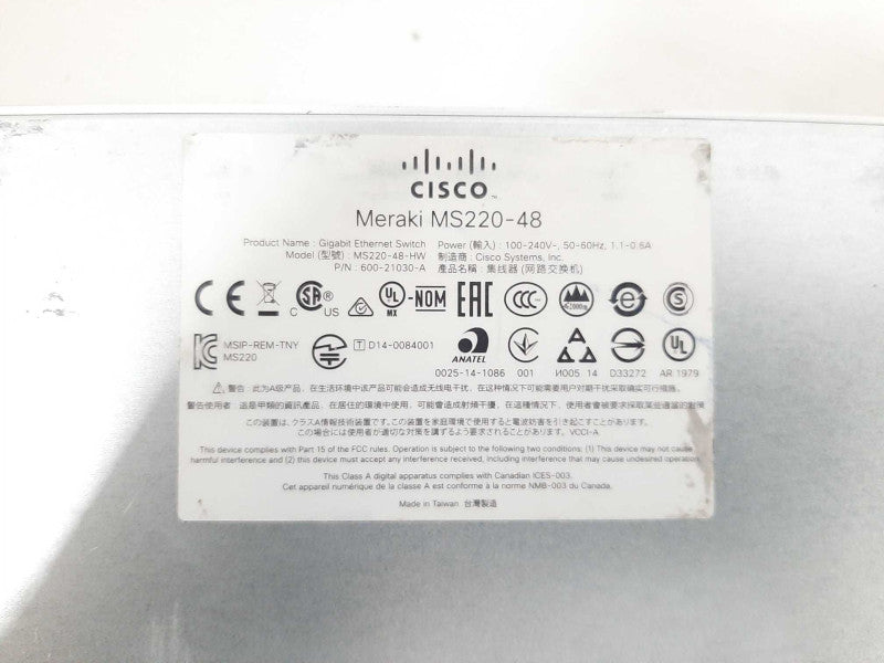 Cisco Meraki Cloud Managed Switch MS220-48 Claimed READ $