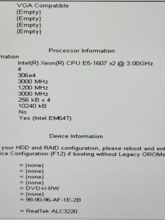 Dell Precision T3610, Xeon CPU E5-1607 v2 @ 3.0GHz, 8GB RAM, Quadro K2200 GPU Q
