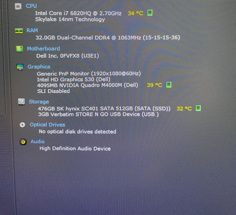 DELL PRECISION 7710 Intel Core i7-6820HQ QUADRO M4000M 4GB 32GB RAM 512GB SSD