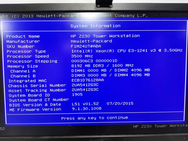 HP Z230 workstation Xeon E3-1241 V3 @ 3.50ghz / 8gb ram / quadro K2200 GPU #