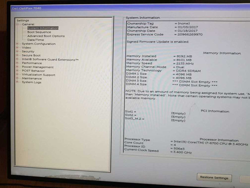 Dell OptiPlex 7040 SFF Core i7-6700  CPU @ 3.40GHz 8GB DDR4 Ram Q