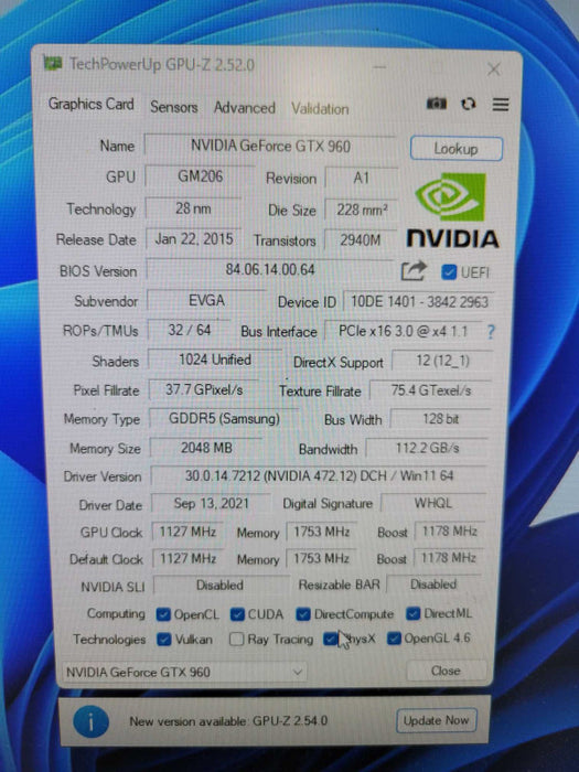 EVGA NVIDIA GTX 960 2GB PCIE