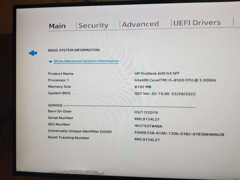 HP ProDesk 600 G4 SFF Intel i5-8500 CPU  @ 3.00GHz 8GB DDR4 Ram