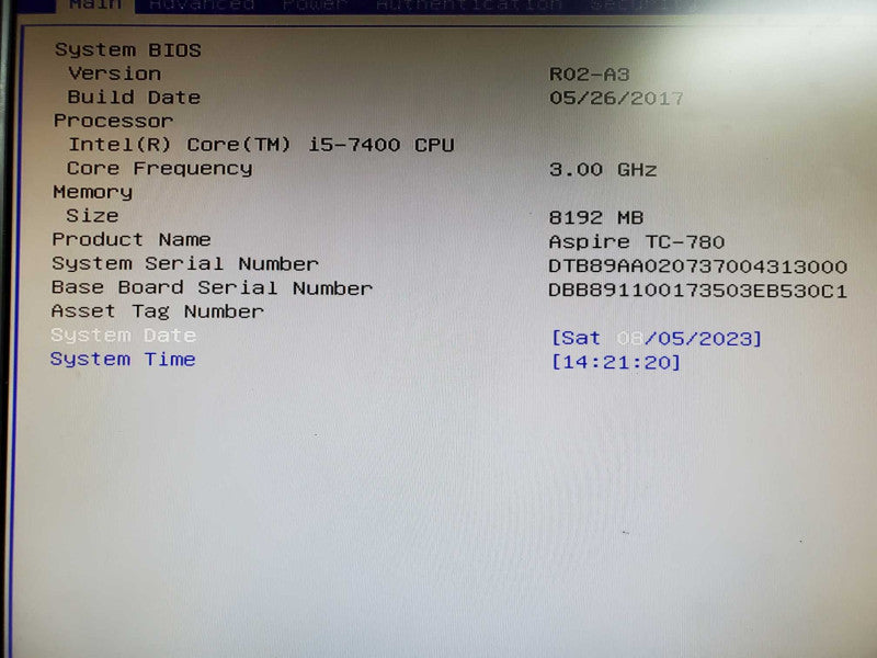 Acer Aspire TC-780 Desktop PC Core i5-7400 @ 3.00GHz 8GB DDR4 RAM NO HDD