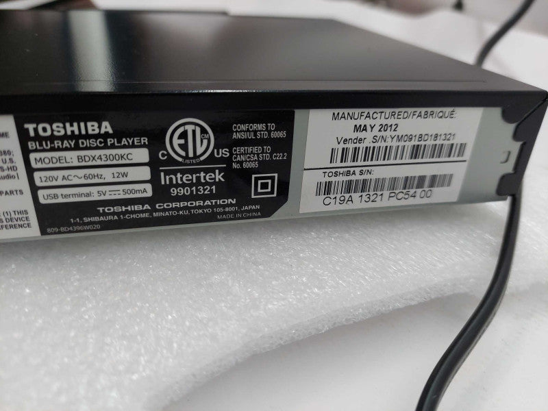 Toshiba Bluray Disc Player Model: BDX4300KC