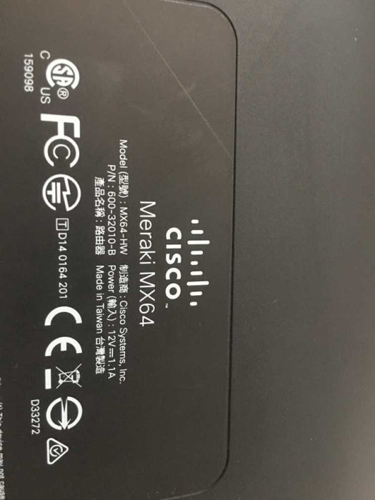 Cisco Meraki MX64-HW Cloud Managed Security Appliance, Unclaimed - RESET #