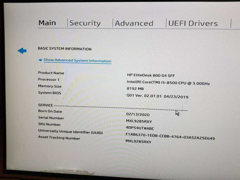 HP EliteDesk 800 G4 SFF Core(TM) i5-8500 CPU @ 3.00GHz 8GB DDR4 Ram