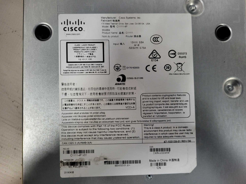 CISCO C1111-4P ISR1100 4-Port Gigabit Integrated Router C1111 4P READ $
