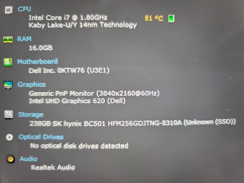 Dell XPS 9380 i7-8650, 16GB DDR3, 256GB SSD **No Battery  Î²
