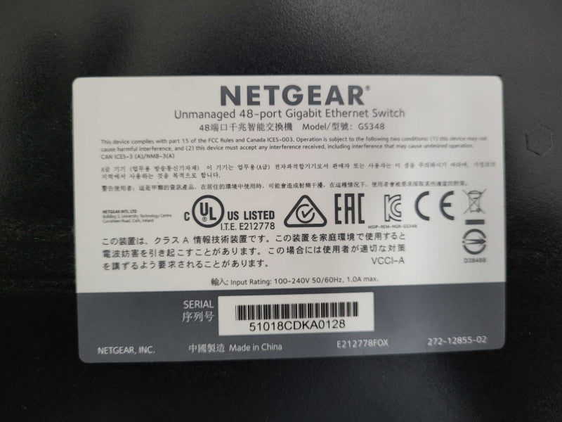 Netgear GS348 48x port gigabit unmanaged switch $