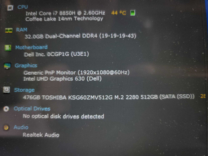 Dell Latitude 5591 i7-8850H @ 2.60GHz, 32GB DDR4, 512GB M.2 Î²