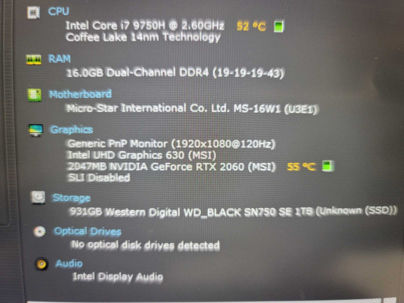 MSI GF65 Thin i7-9750H, 16GB DDR4, 2GB NVIDIA GeForce RTX 2060, 1TB SSD Î²