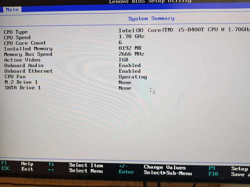 Lenovo ThinkCentre M720q  i5-8400T CPU @  1.70GHz 8GB DDR4 RAM