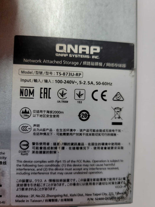 QNAP TS-873U-RP, 8-Bay NAS with 3x 2TB and 1x 3TB HDDs, 2x PSU _