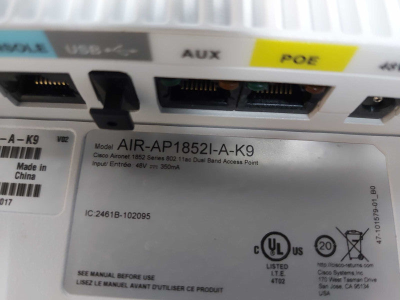 Cisco AIR-AP1852I-A-K9 Aironet 1852I Wireless Access Point 802.11ac Q#
