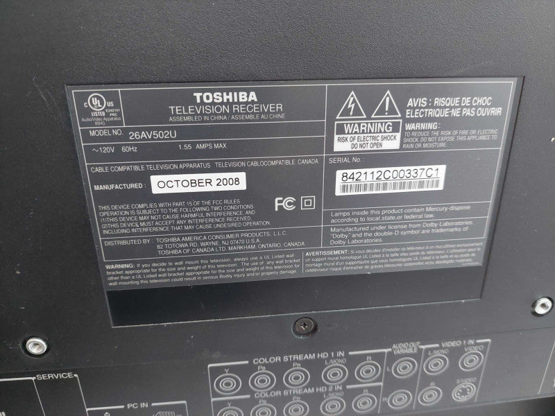 Toshiba 26\\" LCD TV Model: 26AV502U