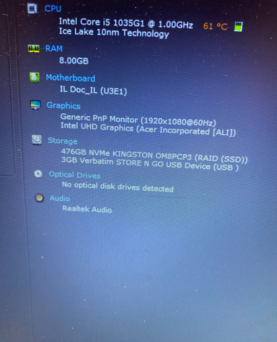 Acer Aspire A515-55 N18Q13 Laptop Intel Core i5-1035G1 8 GB RAM 512 GB SSD