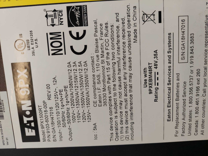 UPS Eaton 9PX  Model:9PX1500RT