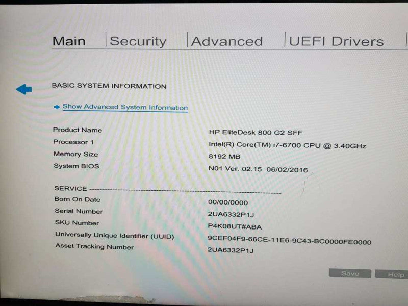 HP EliteDesk 800 G2 SFF Intel Core i7-6700 CPU @ 3.40GHz 8GB DDR4 Ram