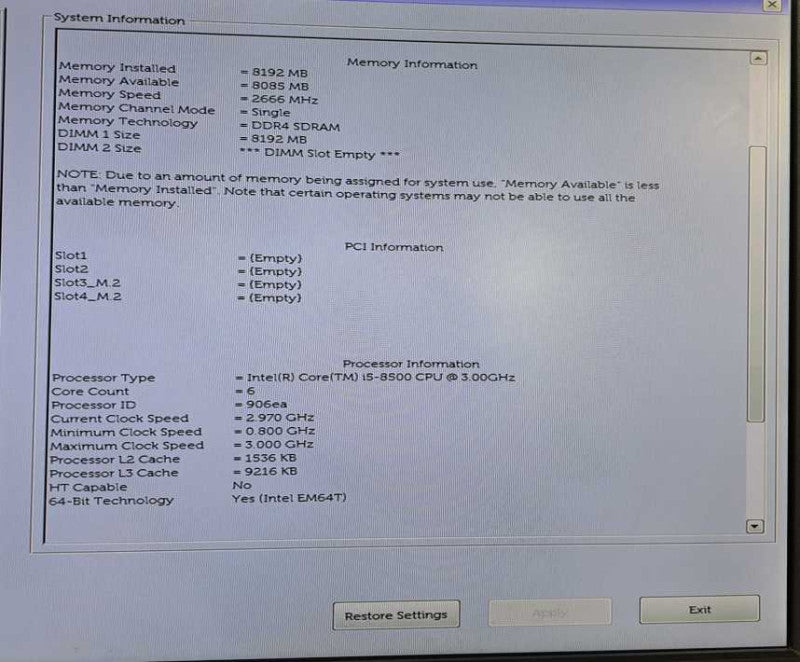 Dell OptiPlex 3060 Core i5-8500 @ 3.00GHz 8GB DDR4 128GB SSD )