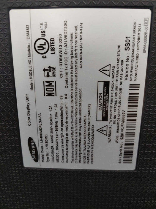 Samsung Colour Display Unit Model:DM48D     LH48DMDPLGA/GZ Q