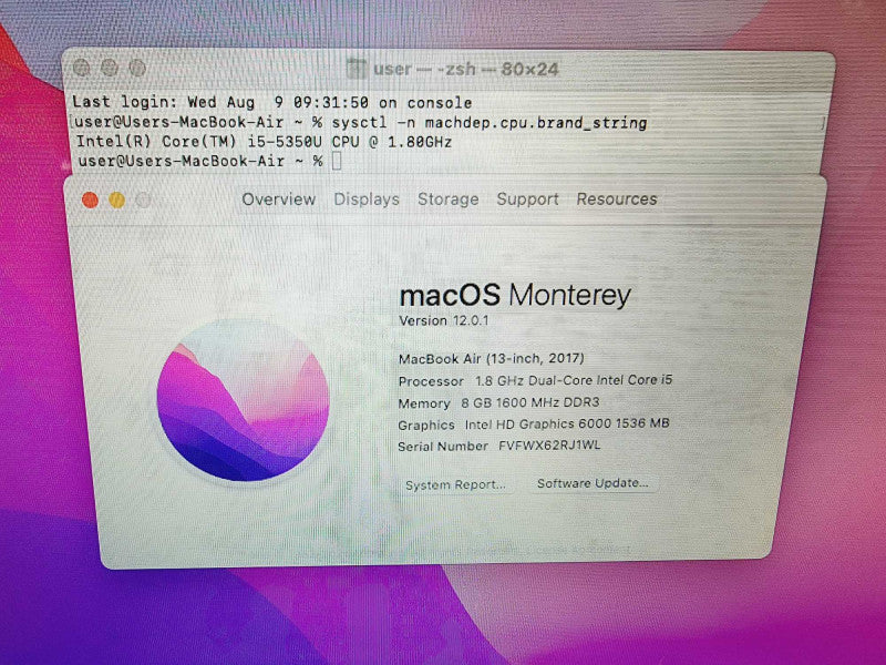Apple Macbook Air 2017 13\\" Core i5-5350U @ 1.8GHz 8GB DDR3 250GB SSD (