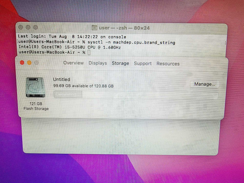 Apple Macbook Air 2015 11\\" Core i5-5250U @ 1.6GHz 4GB DDR3 120GB SSD (