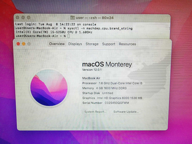 Apple Macbook Air 2015 11\\" Core i5-5250U @ 1.6GHz 4GB DDR3 120GB SSD (
