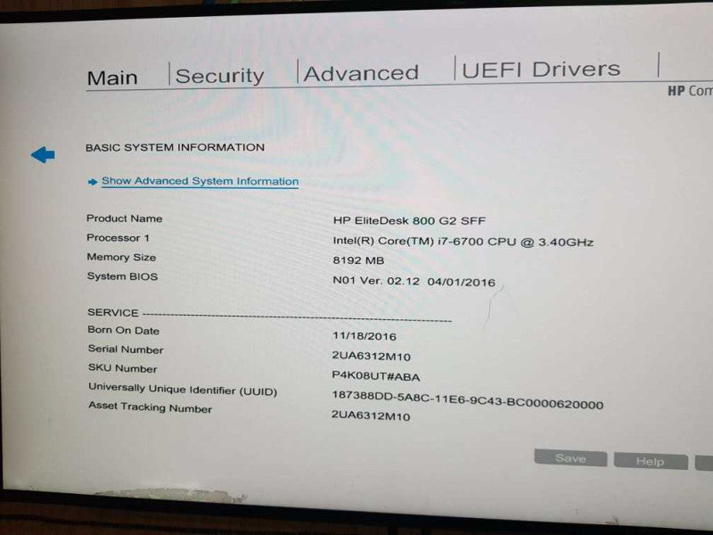 HP EliteDesk 800 G2 SFF Intel Core i7-6700 CPU @ 3.40GHz  8GB DDR4 RAM