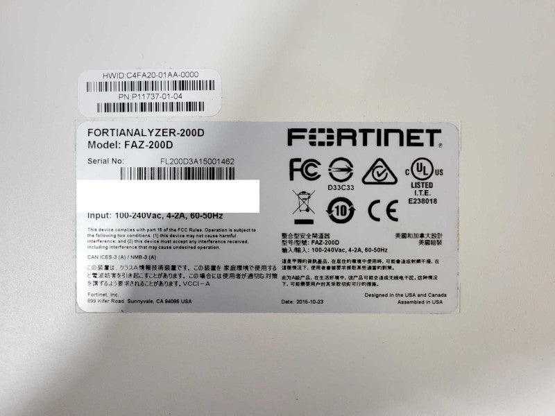 Fortinet FortiAnalyzer 200D Firewall No HDD $