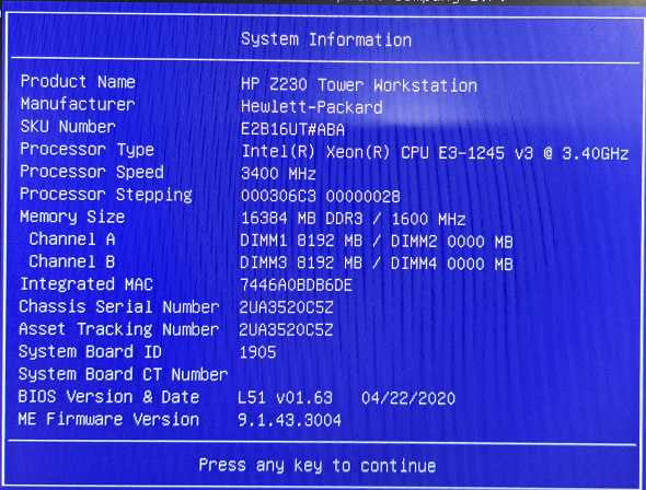 HP Z230 Workstation Xeon E3-1245 v3 @ 3.40GHz 16GB Ram )