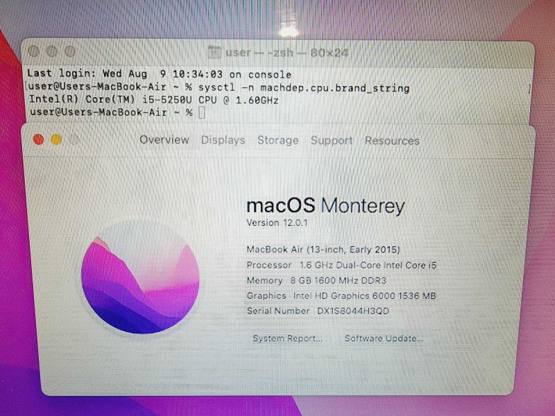 Apple Macbook Air 2015 13\\" Core i5-5250U @ 1.6GHz 8GB DDR3 120GB SSD (