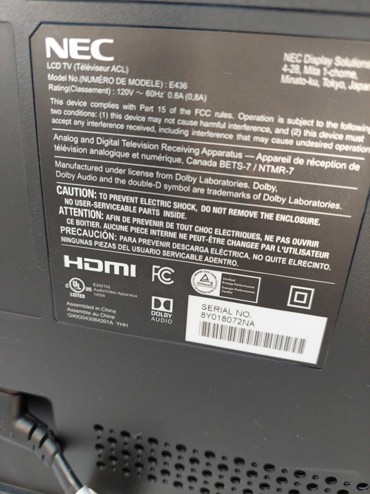 NEC LCD TV Model: E436 Q