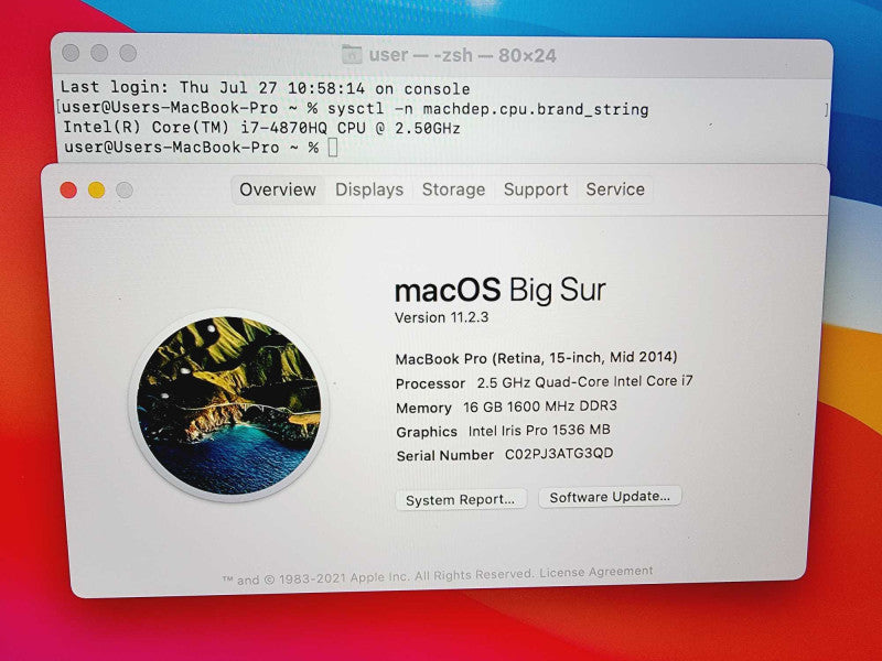 Apple Macbook Pro Retina 2014 15\\" Core i7-4870HQ @ 2.5GHz 16GB DDR3 500GB SSD (