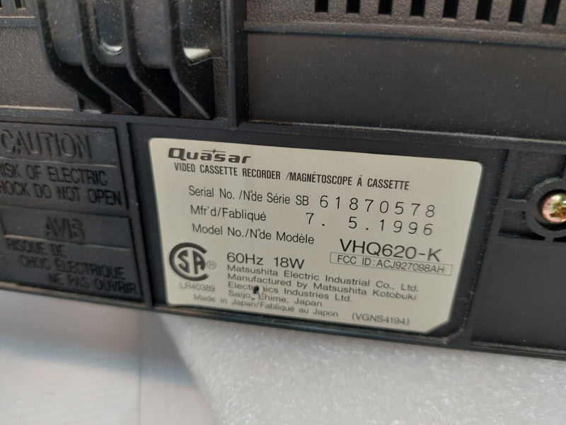 Quasar VHS Player Model: VHQ620-k