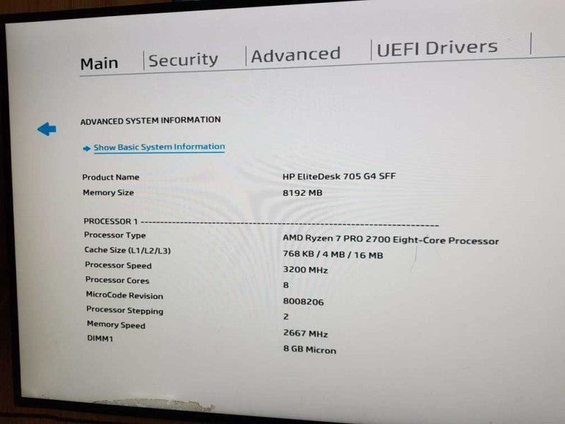 HP EliteDesk 705 G4 SFF AMD Ryzen 7 2700 Eight-Core @ 3.20GHz 8GB RAM DDR4