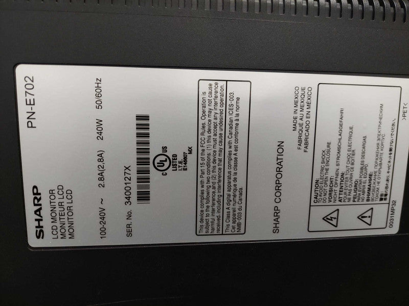 Sharp LCD Monitor Model: PN-E702 Q