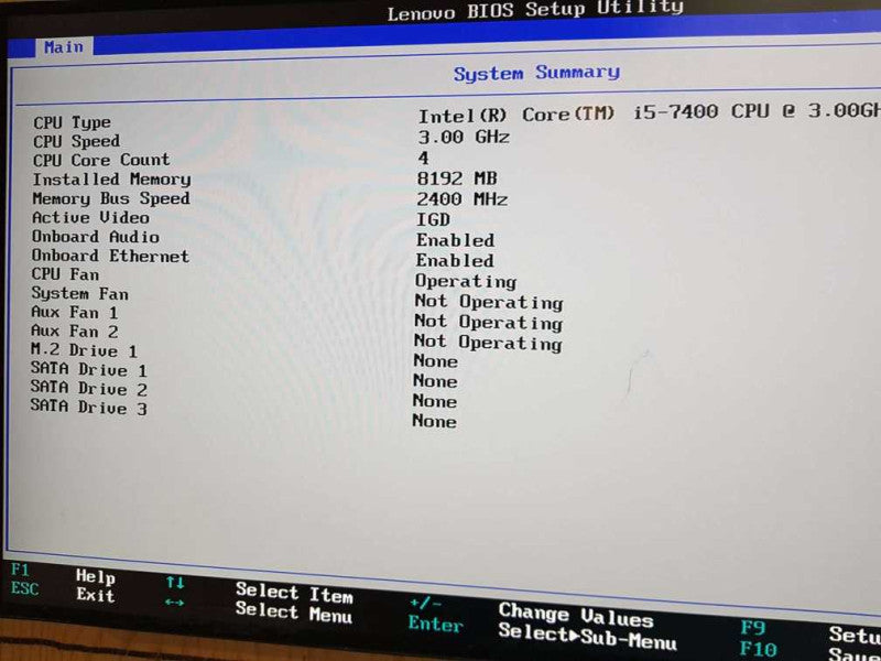 LENOVO THINKCENTRE M710S SFF I5-7400 CPU @  3.00GHZ  8GB RAM